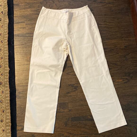 Chico’s cream stretch flat front straight leg ankle pants‎ size 2(12) - Picture 2 of 6